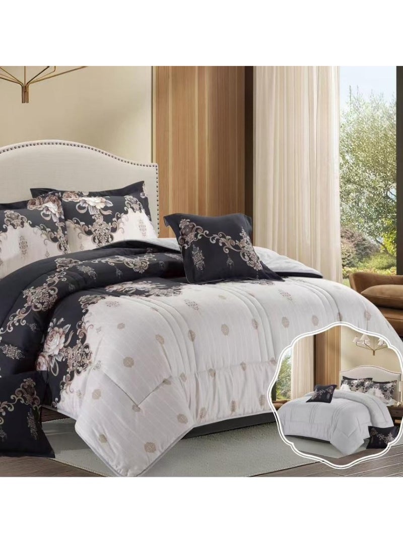 بلو سكاي مفرش سرير نفرين فخم من المايكروفايبر 100% ، غطاء سرير ، قابل للإستخدام على الوجهين، طقم مفارش بحشوة دبل  ، طقم نوم يتكون من 6 قطع ( مفرش بحشوة + شرشف مطاط للمرتبة + واقي مخدة + كيس مخدة + وسادة مربعة + كيس للوسادة المربعة  ) مقاس المفرش 240X260 سم ومقاس المغاط 200x200 سم ( اللون نفس الصورة) - Image 5